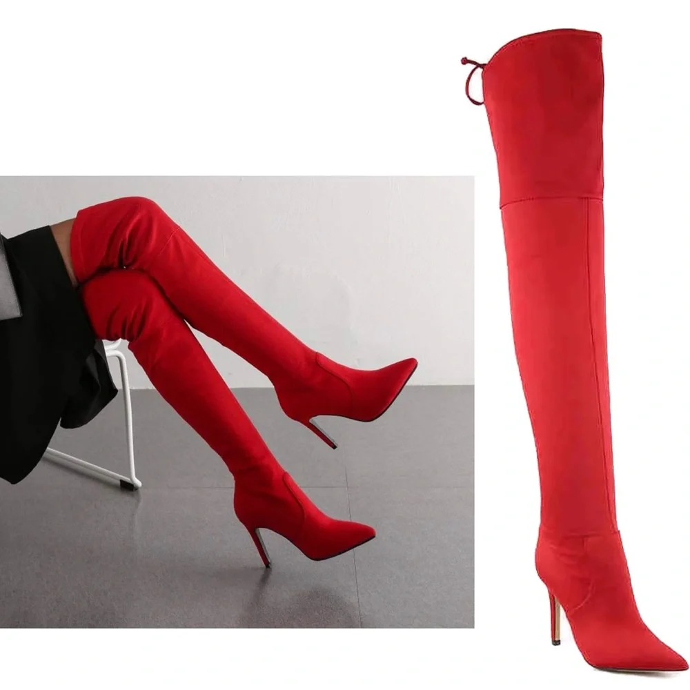 Aldo red satin stiletto thigh high over the knee high heel boots Sz 7